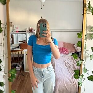Zara cropped blue shirt